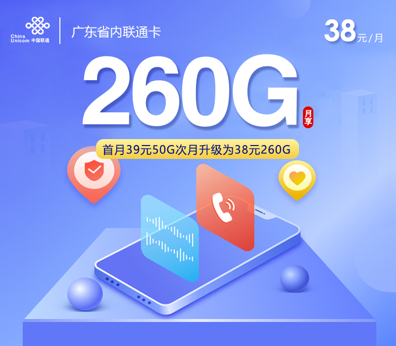 广东省内联通卡新【38元260G】官方办理入口