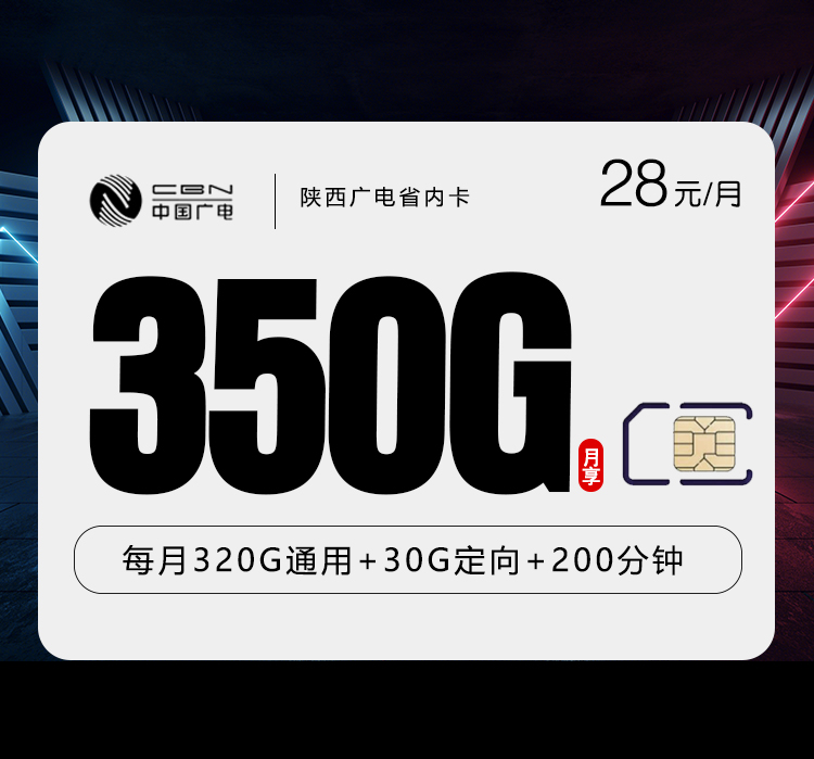 陕西广电省内卡新【28元350G+200分钟】官方办理入口