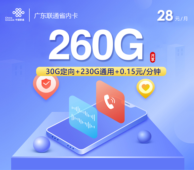 【新】广东联通省内卡【28元260G】官方办理入口