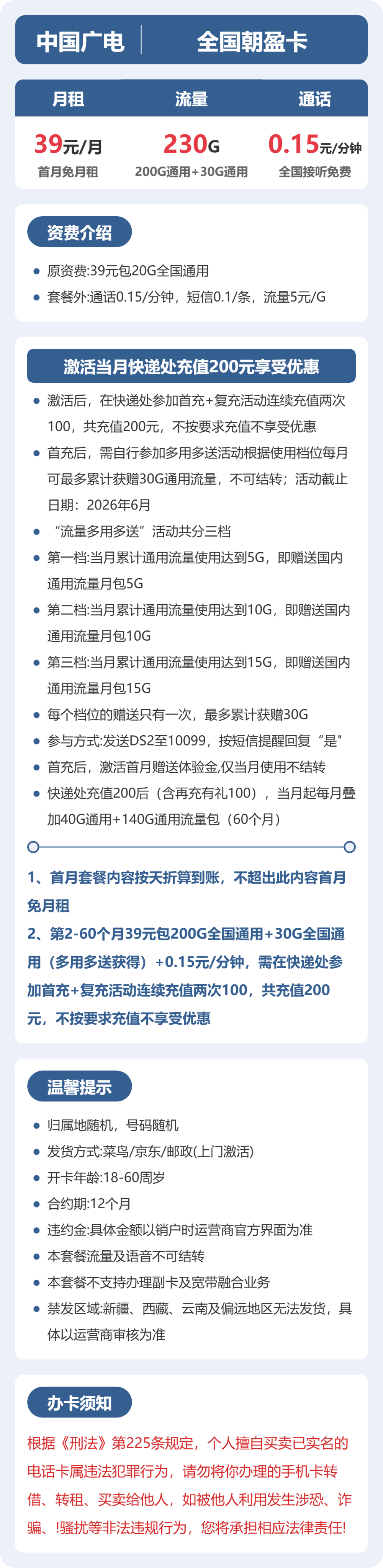 广电全国朝盈卡39元包230G通用+100分钟官方办理入口