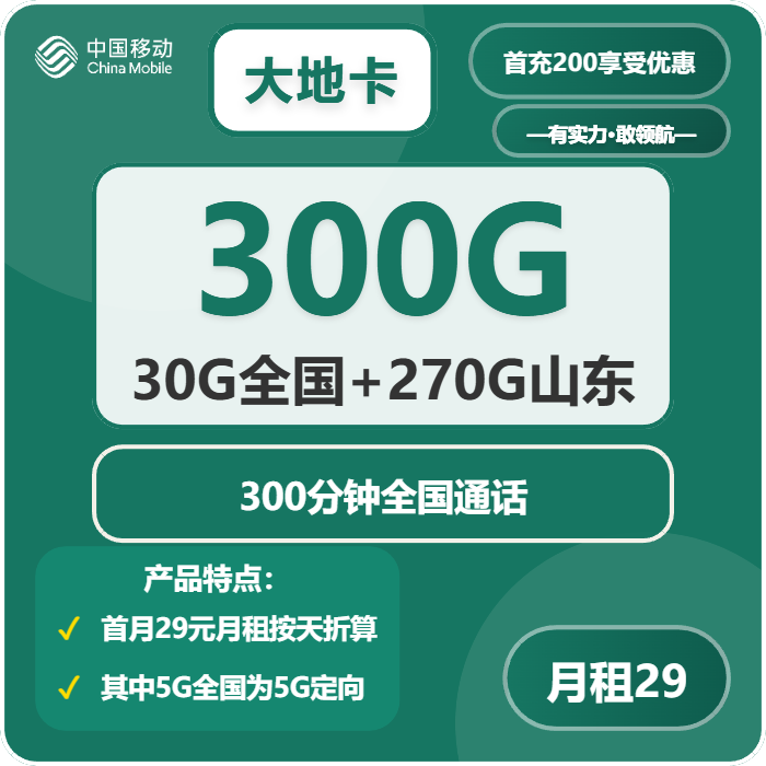 大地卡29元包295G通用+5G定向+300分钟官方办理入口