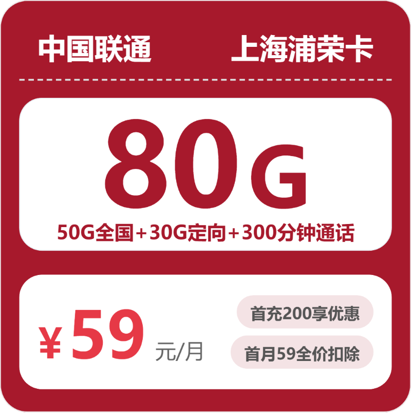 联通上海浦容卡59元包160G通用+300分钟官方办理入口