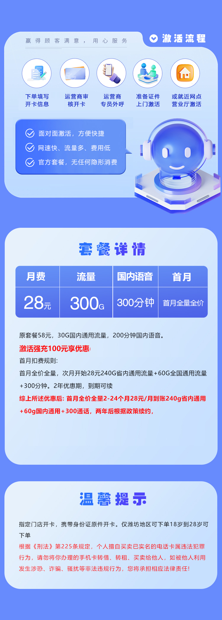 潍坊联通专属卡【28元300G+300分钟】官方办理入口