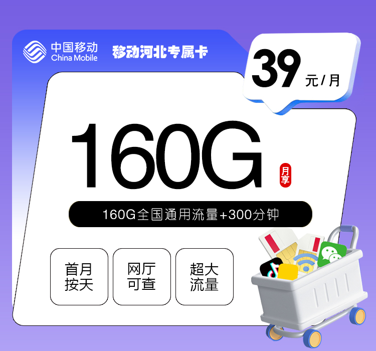 移动河北专属卡4.0【39元160G+300分钟】官方办理入口